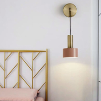 Lampu dinding tembaga Modern LED, cahaya dinding hangat E27 5W dapat diredupkan putih hangat untuk kamar tidur papan kepala Hotel beranda latar belakang pencahayaan dinding