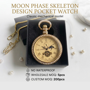 Reloj de Bolsillo Mecánico con Diseño de Fase Lunar y Perla, Movimiento Digital, Sin Resistencia al Agua, Venta al Por Mayor OEM - Product Image 1