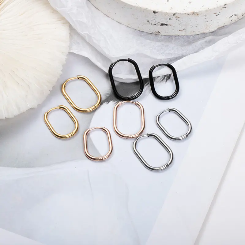 Modeschmuck Einfache U-förmige Edelstahl Titan Stahl Ohr schnalle Ovale runde Draht Ohrringe für Frauen