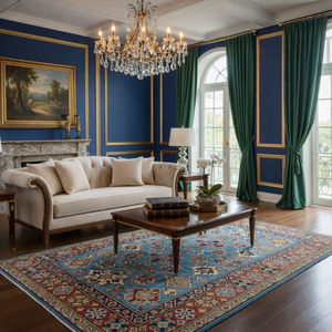 Tapis en laine fait main classique du Kazakh avec un motif géométrique, grande taille pour le salon ou la chambre à coucher - Product Image 3