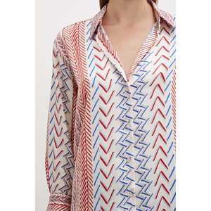 Camisa de Botones con Estampado Étnico para Mujer, Popelina Roja, Informal, para Uso Diario - Product Image 5