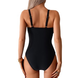 Maillot de bain une pièce pour femmes, col en V profond, contrôle du ventre, gaine amincissante, pour la natation et les sports nautiques, doublure en polyester, style simple et tendance - Product Image 5