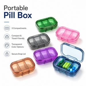 Pastillero Portátil de Viaje, Organizador de Pastillas con 3 Compartimentos, Contenedor de Almacenamiento de Medicamentos, Plástico Libre de BPA, Estuche Diario de Bolsillo para Pastillas - Product Image 1