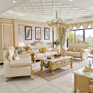 皇家欧式沙发客厅真皮沙发123组合豪华别墅香槟金实木雕刻家居酒店