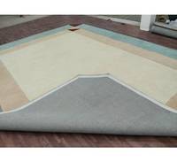 Modern Geometric Area Rug Rectangle Wool Acrylic Hand Tufted Low Pile Non Slip Rubber Backing Living Room Ivory Blue Red Border