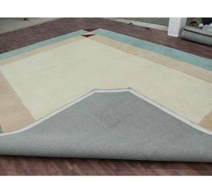 Modern Geometric Area Rug Rectangle <b>Wool</b> Acrylic Hand Tufted Low Pile Non Slip Rubber Backing Living Room Ivory Blue <b>Red</b> Border - Product Image 2