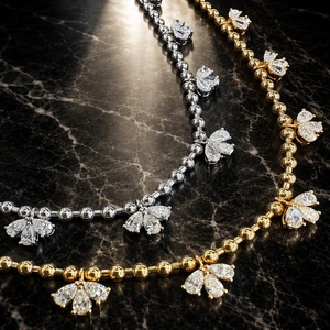Xinfly Solid 18K Gold Diamond Bead <b>Necklace</b> 3.00ctw 24 Stones Tri-Petal Cluster AU750 <b>Statement</b> Gift Heirloom Quality - Product Image 3
