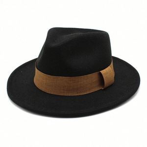 Autumn Fall Winter 2021 New Shape High Quality Luxury Faux Wool Felt Wide Brim Fedora <b>Hat</b> Men - Product Image 3