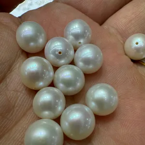 High quality natural loose pearl 9mm half hole drilled round freshwater pearl strands for jewelry making