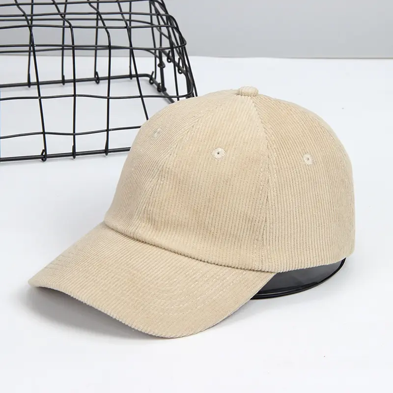 Topi ayah melengkung penuh dengan logo bordir kustom, topi bisbol tidak terstruktur 6 Panel 100% katun topi korduroi