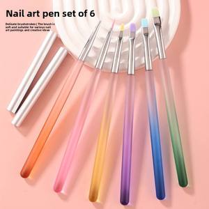 Lot de 6 pinceaux à ongles en acrylique mat dégradé arc-en-ciel, à pointe ronde, poils en nylon, outil de peinture gel UV pour salon et manucure DIY - Product Image 5