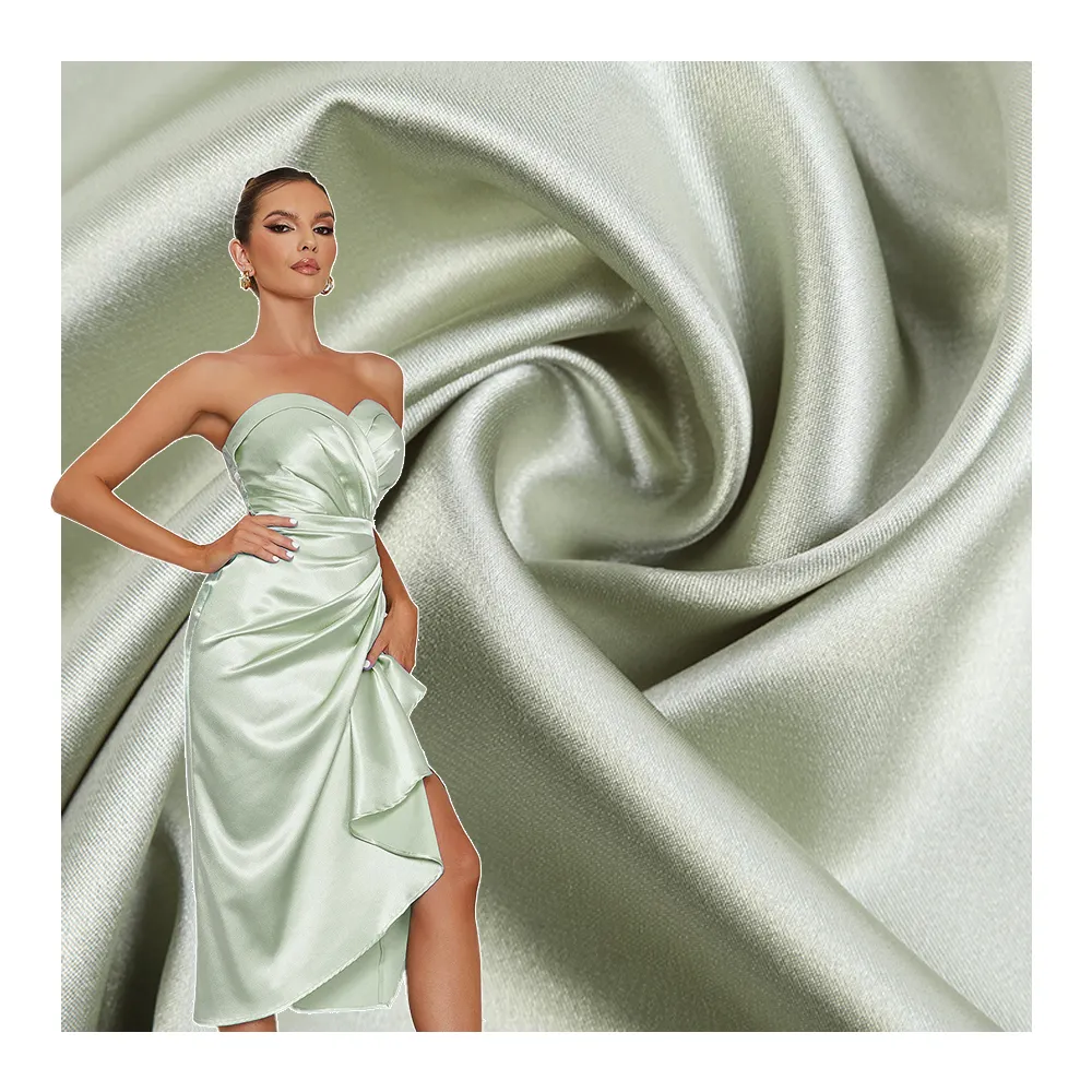 Venta al por mayor tela de satén de seda de poliéster 50D 75D tela de satén elástico brillante para vestidos