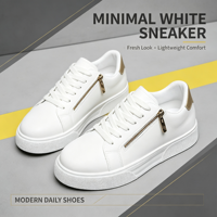 Baskets décontractées pour hommes en cuir PU, blanches et noires, à lacets, avec fermeture éclair latérale, pour la marche quotidienne et le skate