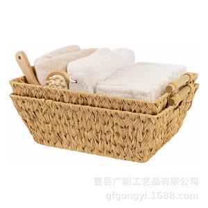 Imitation Rattan <b>Storage</b> <b>Basket</b> With Handles Rectangle Waterproof For Bathroom Living Room Hotel - Product Image 5