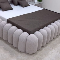 Cama Queen de Lujo Tapizada, Moderna, con Estructura de Cama King Size, Tapicería de Tela Blanca, Camas Dobles Queen Size con Diseño de Nube