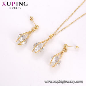 S-126 مجوهرات Xuping أنيقة تذكار إسلامي من الكريستال فائق الجودة قلادة 24K عقد ذهب أقراط الفولاذ المقاوم للصدأ اثنين-قطعة مجموعة - Product Image 3