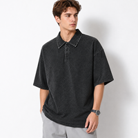 T-shirt pour homme en coton épais 100 %, tricoté, teint uni, style rétro délavé, couleur unie, avec logo personnalisé imprimé sur le devant, style vieilli.