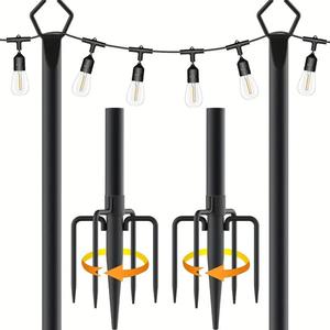 Soporte Decoración Exterior Poste Para Luces De Cadena De 3 Metros - Base Estable Para Terraza, Jardín O Bodas - Acero Resistente Base Brida Hormigón Madera