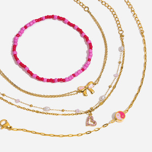 Ensemble de bracelets en forme de cœur, or, acier inoxydable, charme en perle, bijoux pour femmes, cadeau, accessoire de mode - Product Image 1