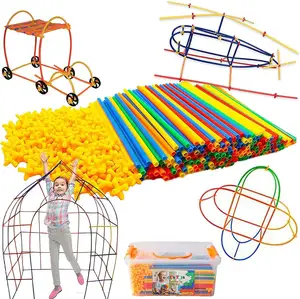 Brinquedo de construção, kit de construção atualizado com haste de crianças, brinquedos para meninas de 4 anos, brinquedos para áreas internas, externas, diy, castelo, túnel, presentes