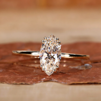 Bague de fiançailles personnalisée en or 10/14/18 carats/platine avec diamant de laboratoire taille marquise, commande minimum 1 échantillon pour les marques de bijoux