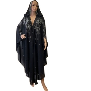 Dubai Arabic phong cách sàn Chiều dài abaya trong màu đen tôn tạo với ren nút dệt từ voan vải đồng bằng nhuộm kỹ thuật - Product Image 3