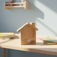 Tirelire en bois Décor en bois Conteneur en forme de maison Conteneur transparent