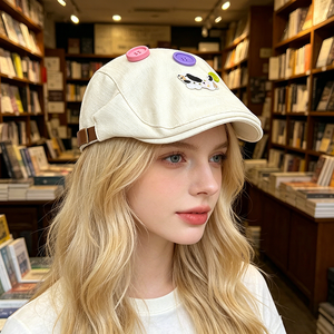 Béret en jean brodé mignon pour femme, léger et respirant, style casquette de <span class=keywords><strong>peintre</strong></span> |   Style sportif de plage pour affiner le visage - Product Image 4