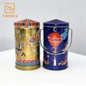 Lata de Metal Cilíndrica de Lujo con Diseño de Carrusel Navideño para Regalos Festivos y Empaque de Galletas - Product Image 4