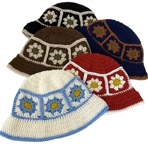 BESTELLA schiuma all'ingrosso in acrilico multicolore cappello a secchiello all'uncinetto di alta qualità primavera estate berretti in maglia carini