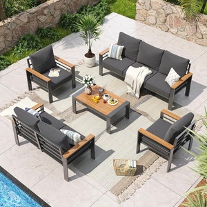 Juego de conversación para exteriores, sofá de jardín de <span class=keywords><strong>Metal</strong></span> Simple moderno, montaje rápido, sofá de salón para Patio con mesa de centro, muebles de terraza - Product Image 1