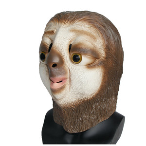 Máscara de Látex de Perezoso de Cabeza Completa Marrón/Blanco con Textura Realista, Ojos Amarillos Brillantes, Boca Sonriente Adorable, Suave y Cómoda para Fiesta de Halloween - Product Image 5