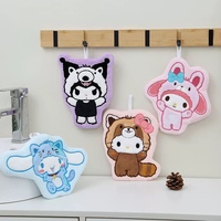 Cute Cartoon Kuromi Cinnamoroll Coral Velvet Hanging Hand Towel for Children Quick-Dry Thick Kitchen Towel
