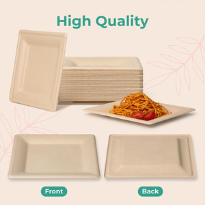 Assiettes carrées biodégradables personnalisées de 8 pouces 100% Assiettes de bagasse compostables pour les fêtes intérieures en plein air - Product Image 4