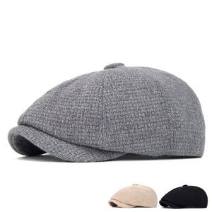 Gorro de Punto Cálido para Otoño e Invierno, Gorra Estilo Newsboy Británico, Gorra Casual de Moda para Hombre, Mezcla de Lana - Product Image 1