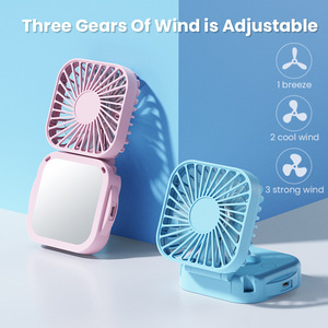 Hanging Neck <b>Mini</b> <b>Fan</b> LOGO Customization Cooling Small <b>Fan</b> Foldable Portable <b>USB</b> Rechargeable Handheld <b>Fan</b> with Makeup Mirror - Product Image 5