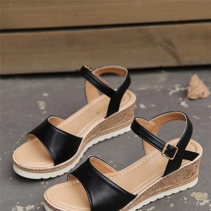 Sandales <span class=keywords><strong>compensées</strong></span> à bout ouvert pour femmes avec bride de cheville réglable et semelle espadrille antidérapante - Product Image 6