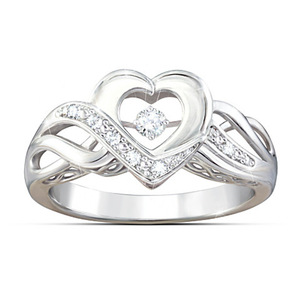 Anello da donna H120 in oro bianco con diamante taglio a cuore, anello di fidanzamento con diamante naturale e diamanti laterali colore G - Product Image 1