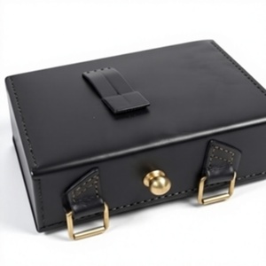 Handcrafted <b>Black</b> Leather Pouch Vintage Historical Style Storage Case for Reenactment Enthusiasts with Solid Brass Detail Hard - Product Image 5