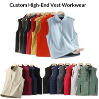 Gilet décontracté haut de gamme en polyester doublé polaire avec logo personnalisé, veste unisexe coupe-vent à fermeture éclair pour le travail, idéal automne-hiver