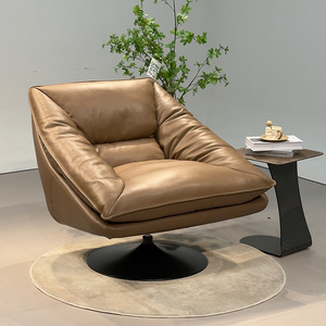 Fauteuil de salon moderne et élégant, pivotant, réglable en hauteur, en cuir de vachette pleine fleur, avec pieds en métal, mobilier de maison, Y9 - Product Image 1