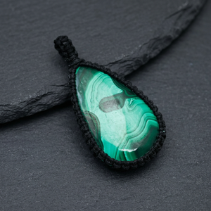 Wholesale Handmade Malachite Crystal Macrame Pendant Black Cord Green Banded Stone Adjustable <b>Boho</b> <b>Necklace</b> Natural Healing - Product Image 3