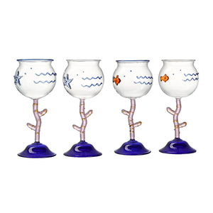 मूल हाथ से चित्रित सुंदर समुद्री प्राणी गोब्लेट डिजाइन-सेंस रंगीन ग्लास कप - Product Image 5