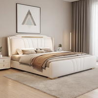 Lit Double Classique Crème Blanc Luxe en Cuir Rembourré Doux avec Rangement et Veilleuse – Meuble Écologique et Durable – Offre Spéciale