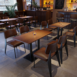 Juego de Mesa y Sillas de Madera para Cafetería, Muebles de Comedor Modernos de Estilo Industrial para <span class=keywords><strong>Restaurante</strong></span>, Bistro, Cafetería, Hotel, Salón - Product Image 3