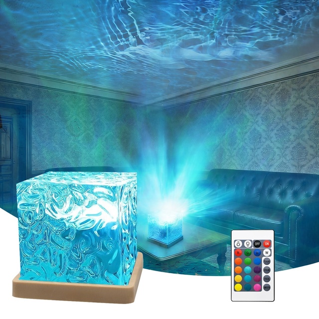 Aurora Northern Lights Ocean Wave Projector Night Gemly Water Ripple Cube Light Gradual Rotating Flame Wave Effect Colorful Lamp