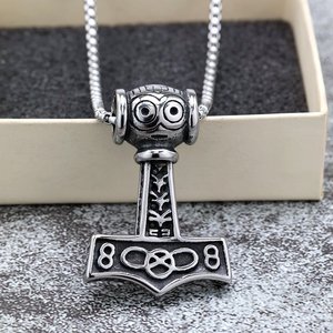 Vintage Stainless Steel Unisex Viking Thor's Hammer Pendant Necklace Charm <b>Cross</b> Shape Geometric Design Gift Jewelry - Product Image 4