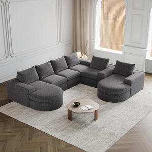 Divano Componibile a L Convertibile in Ciniglia con Chaise Longue e <span class=keywords><strong>Sei</strong></span> Moduli - Product Image 3
