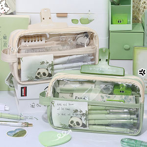 Trousse à crayons transparente de grande capacité à trois couches pour les filles, nouvelle trousse à crayons Morandi pour le collège et le lycée - Product Image 3