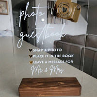Cartes de table rectangulaires personnalisées en acrylique avec base en bois pour mariage, livre d'or, panneaux de messages photo, décorations de table pour fiançailles